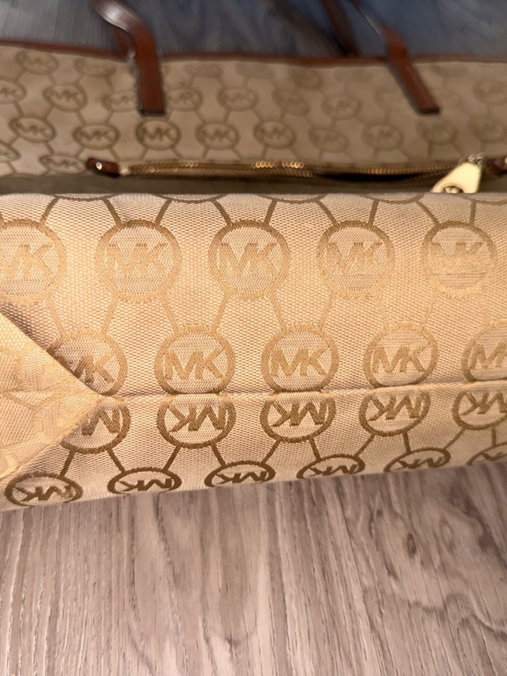 Michael Kors Tan Logo Canvas Tote with Brown Leather Handles - Picture 2 of 8